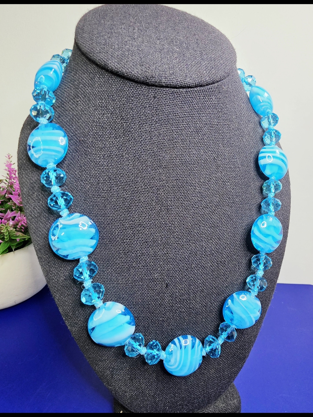 Blue Glasd Swirl Beaded Necklace - Women Jewelry